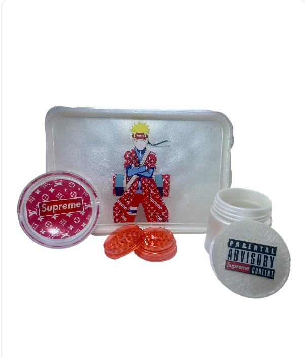 NARUTO LVxSUPREME Anime Rolling Tray Set (WHITE) : Tray, Ashtray, Jar, Grinder