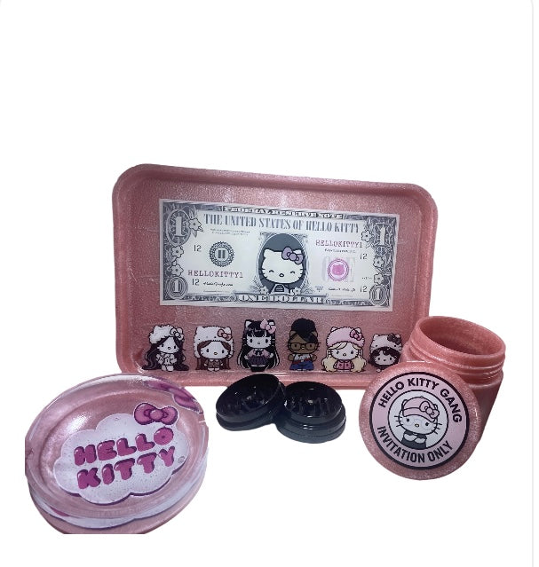 Hello Kitty Rolling Tray Set (PINK) : Tray, Ash Tray, Jar, Grinder