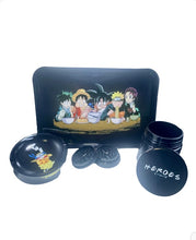 Load image into Gallery viewer, Let’s EAT! Anime Rolling Tray Set (BLACK) : Tray, Ashtray, Jar, Grinder
