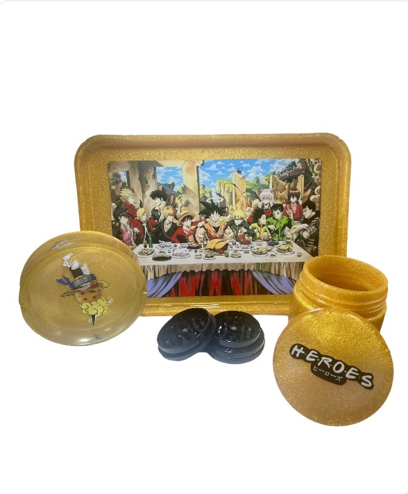LAST SUPPER Anime Rolling Tray Set (GOLD) : Tray, Ashtray, Jar, Grinder