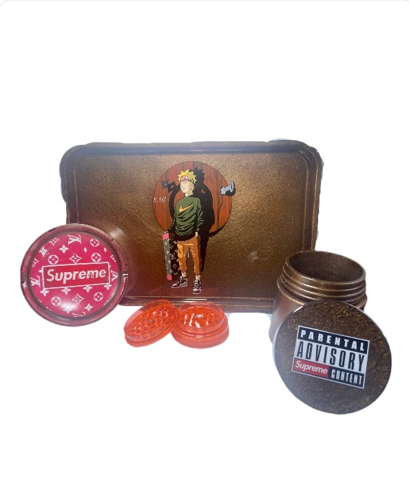NARUTO LVxSUPREME Anime Rolling Tray Set (BROWN) : Tray, Ashtray, Jar, Grinder