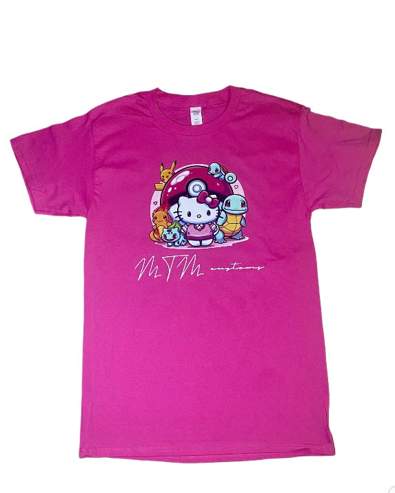 HELLO KITTY & Pokémon Friends Graphic Tshirt: (HOT PINK)