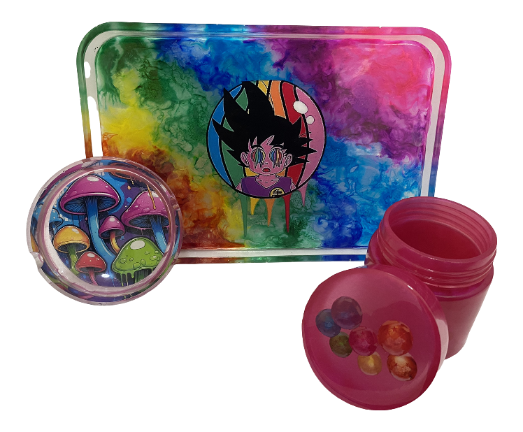 Trippy Goku Rolling Tray Set- (Tray, Ash Tray, Jar)